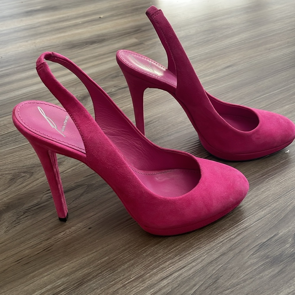 Hot pink suede Brian Atwood stilettos - Picture 3 of 4